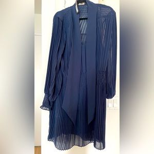 Navy Blue Pleated Banana Republic Dress with Tie Neck and Slip